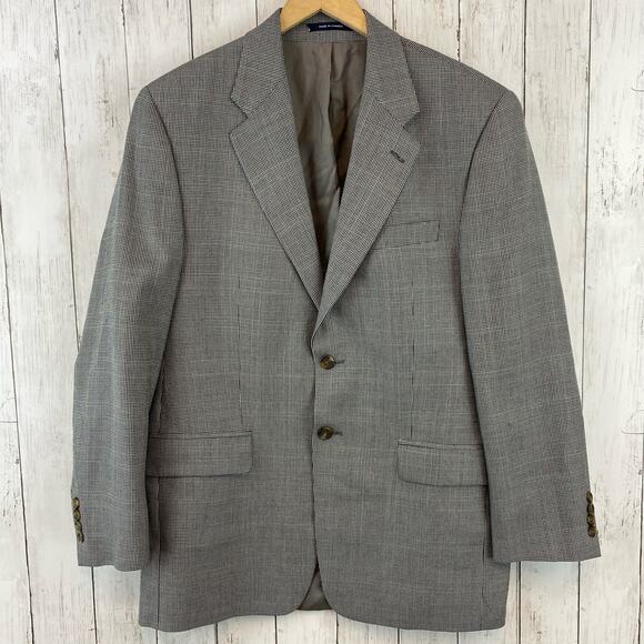 Chaps Ralph Lauren Gray Pin Check Silk Wool 2-Button Blazer Coat Jacket Size 40R - Picture 1 of 13